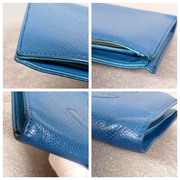 🔥💎 Chanel Caviar Kiss Lock Leather CC Logo Long Wallet Purse Blue Full set - Picture 4 of 16